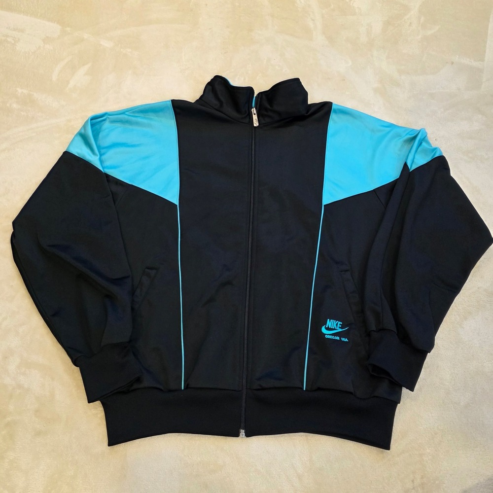Vtg 90s Nike Oregon USA Track Jacket Mens Size L Black Turquoise Colorblock Zip